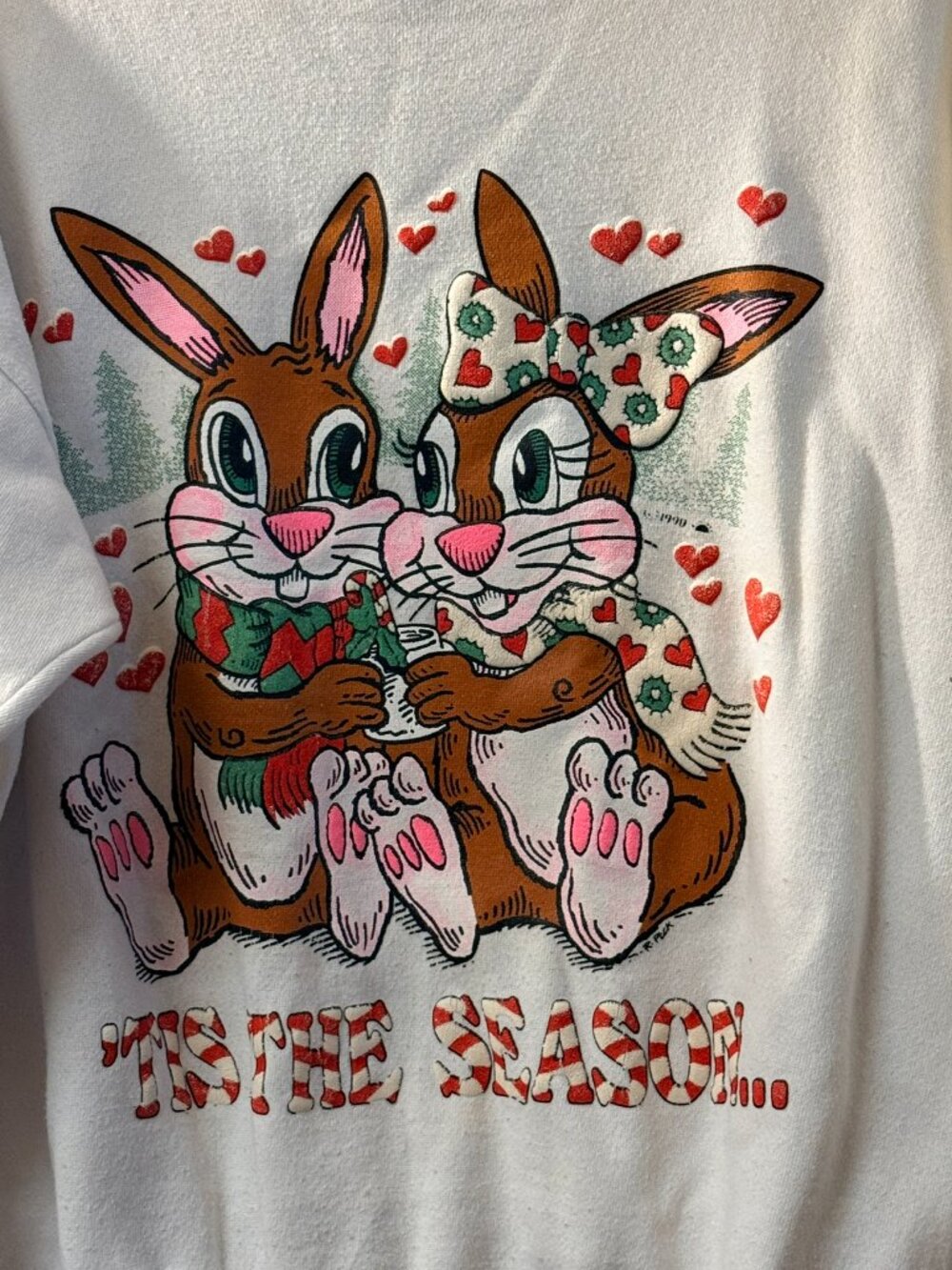 Vintage 1989 Christmas Bunny Sweatshirt XL Novelty Graphic Double Sided USA